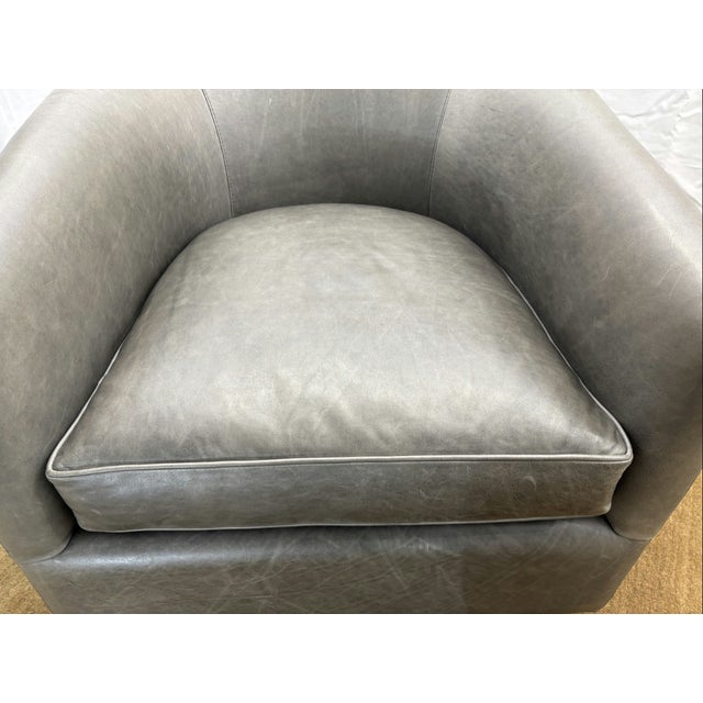 Rh Reginald Leather Swivel Chair Berkshire Leather in Pewter | Bronze For Sale - Image 12 of 18