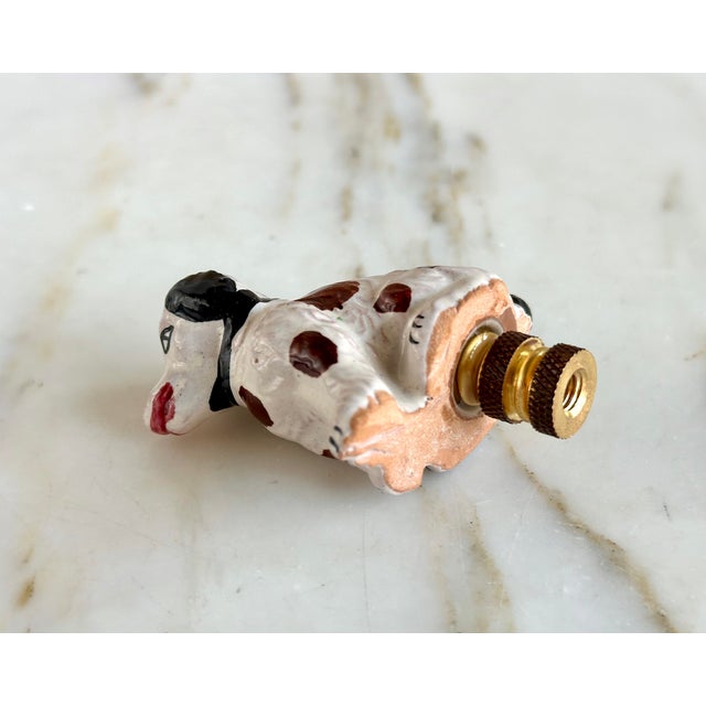 Staffordshire Spaniel Dog Lamp Finial on Brass Hardware For Sale In Madison - Image 6 of 6