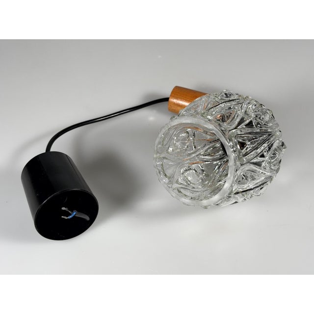 Mid-Century Space Age Ceiling Lamp Pendant Lamp in Teak and Glass, 1960s For Sale - Image 10 of 11