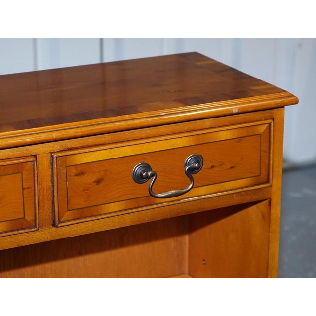Small Vintage Burr Yew Wood Open Library Bookcase with Drawers and Shelf For Sale - Image 4 of 16
