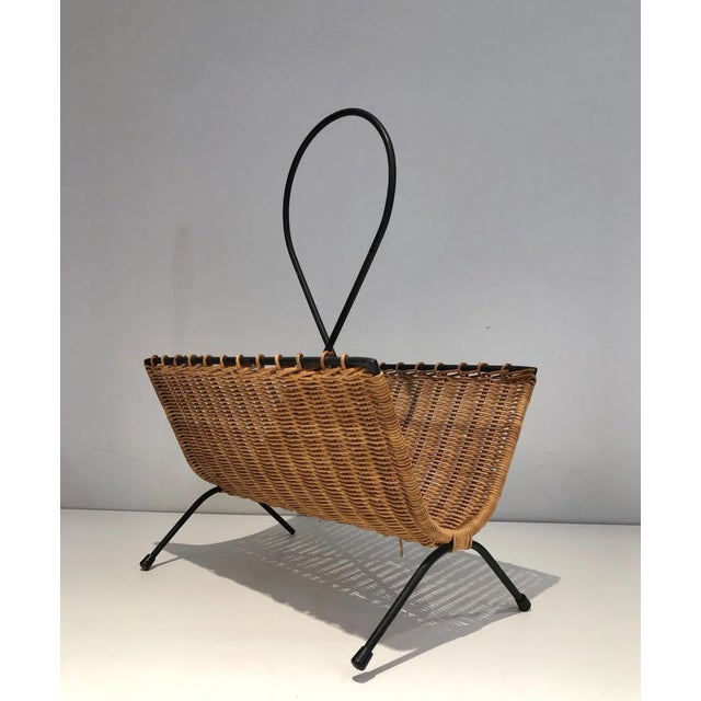 Brown Circa 1950 French Black Lacquered Metal Magazine Rack For Sale - Image 8 of 13