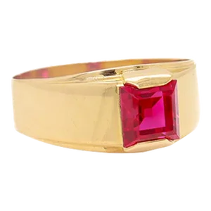 Swedish Mid-Century Modern 18k Gold & Ruby Cocktail Ring Signed Ceson, 1979