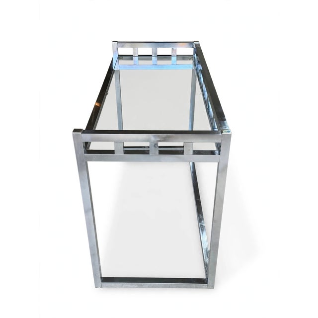 1970s Willy Rizzo–Style Chrome & Glass Writing Desk | Geometric Hollywood Regency Console Table For Sale - Image 9 of 13