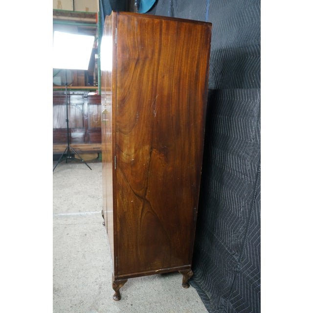 Antique English Art Deco Queen Anne Style Burr Walnut Armoire Wardrobe Closet For Sale - Image 16 of 18