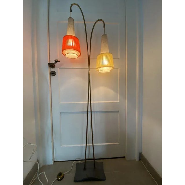 Mid-Century Brass Floor Lamp with Pleated Shades, 1950s For Sale - Image 18 of 18