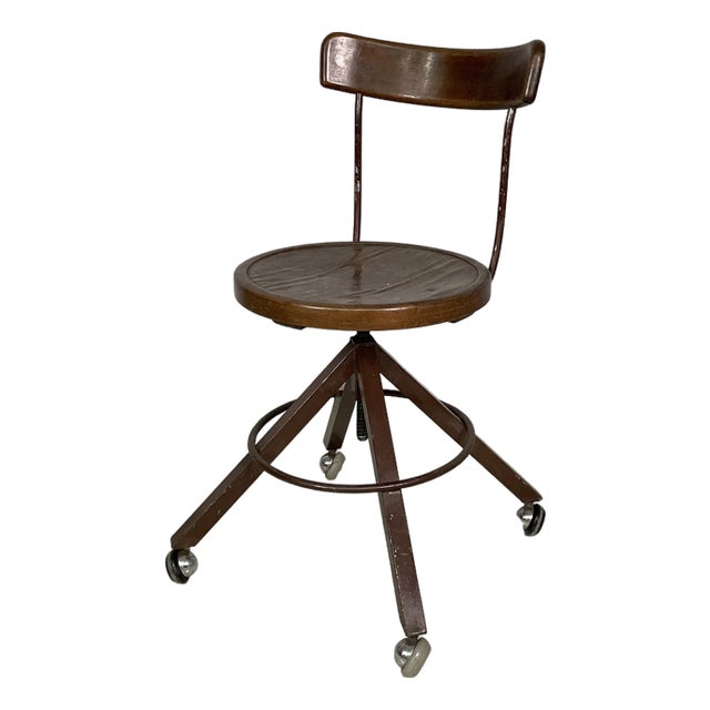 Mid-Century Modern Italian Wooden and Metal Chair with Casters, 1940s For Sale