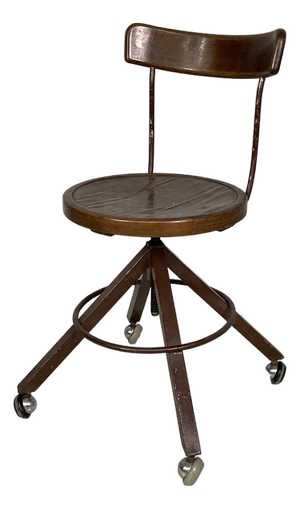 Mid-Century Modern Italian Wooden and Metal Chair with Casters, 1940s