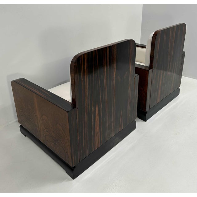 Set of Art Deco Italian Macassar, Walnut Root and Cream Velvet Armchairs, 1930s For Sale - Image 9 of 13