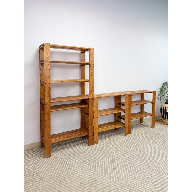 Contemporary Vintage Modular Pine 4-Piece Shelf Unit Rustic Stackable Bookcase Organic Modern For Sale - Image 3 of 10