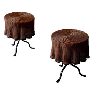 Cast Iron and Rattan Side Tables, Netherlands, 1950s, Set of 2 For Sale