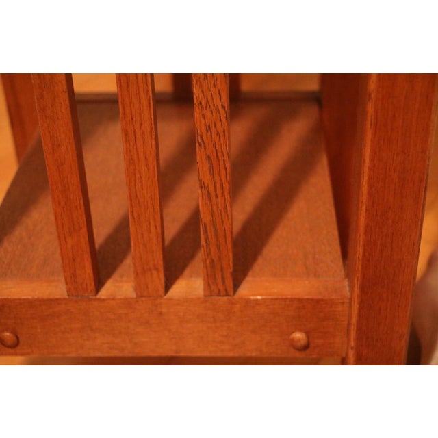 21st Century Frank Lloyd Wright Inspired Solid Wood Accent Table With Stained Glass Inset For Sale - Image 4 of 6