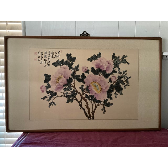 It is three branches of peony watercolor painting by an artist named of Mokjeon (Mokjeon maybe the pen name of at once...