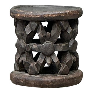 Vintage Hand Carved Bambileke Low Stool For Sale