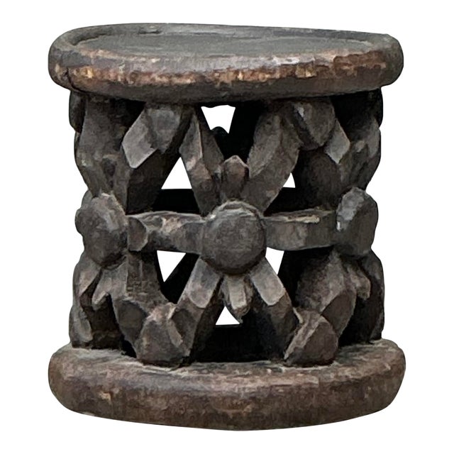 Vintage Hand Carved Bambileke Low Stool For Sale