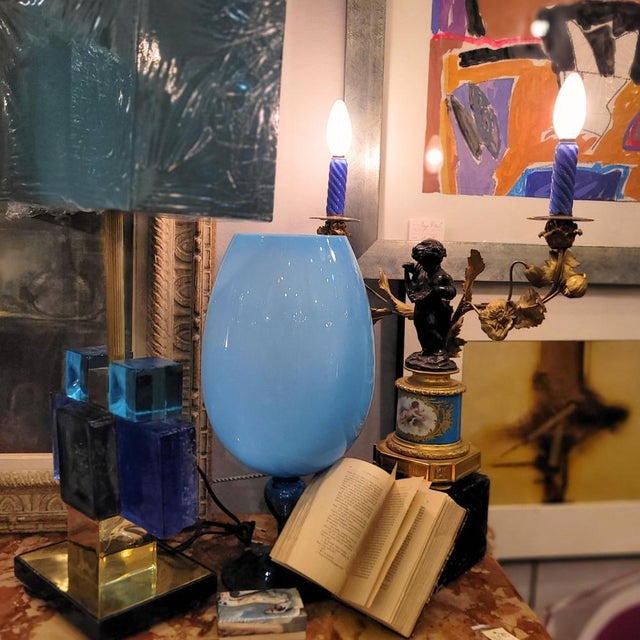 Vintage Italian Opal Blue Crystal Vase, 1970s For Sale - Image 3 of 18