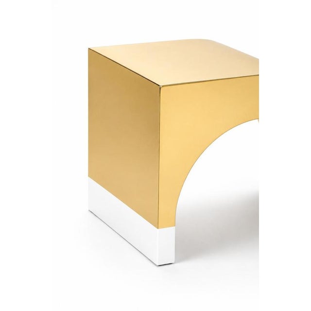 Arch Bedside Table in Brass and White Lacquer by Christophe Perichon For Sale - Image 4 of 7