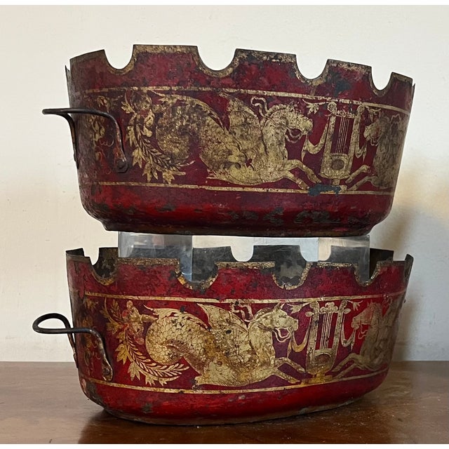 Antique 19th Century French Empire Tole Monteiths or Cachepot Jardinieres With Neoclassical Winged Horses or Pegasus & Lyres Circa 1820 - A Pair For Sale - Image 11 of 14