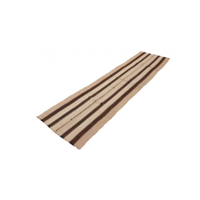 Mid-Century Modern Brown & Ivory Vintage Striped Kilim Rug - 2`3″ X 8`11″ Ft. For Sale - Image 3 of 6