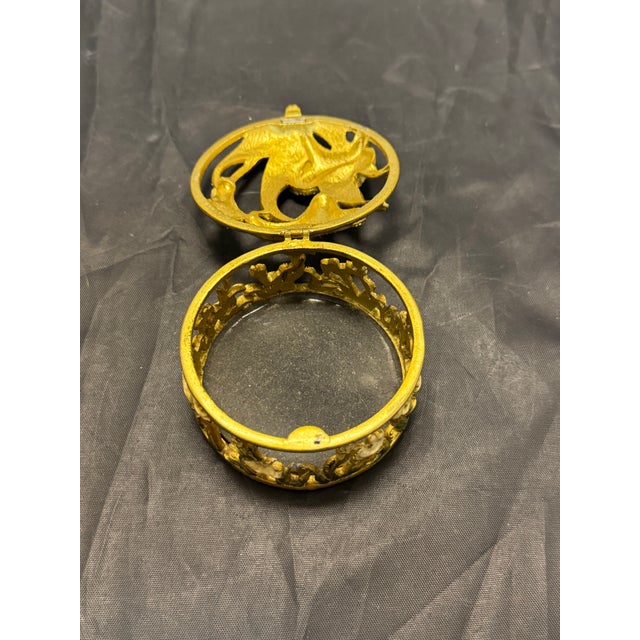 Brass Past Times Round Brass Calla Lily Trinket Box Enamel Rhinestone Art Nouveau VTG For Sale - Image 8 of 12