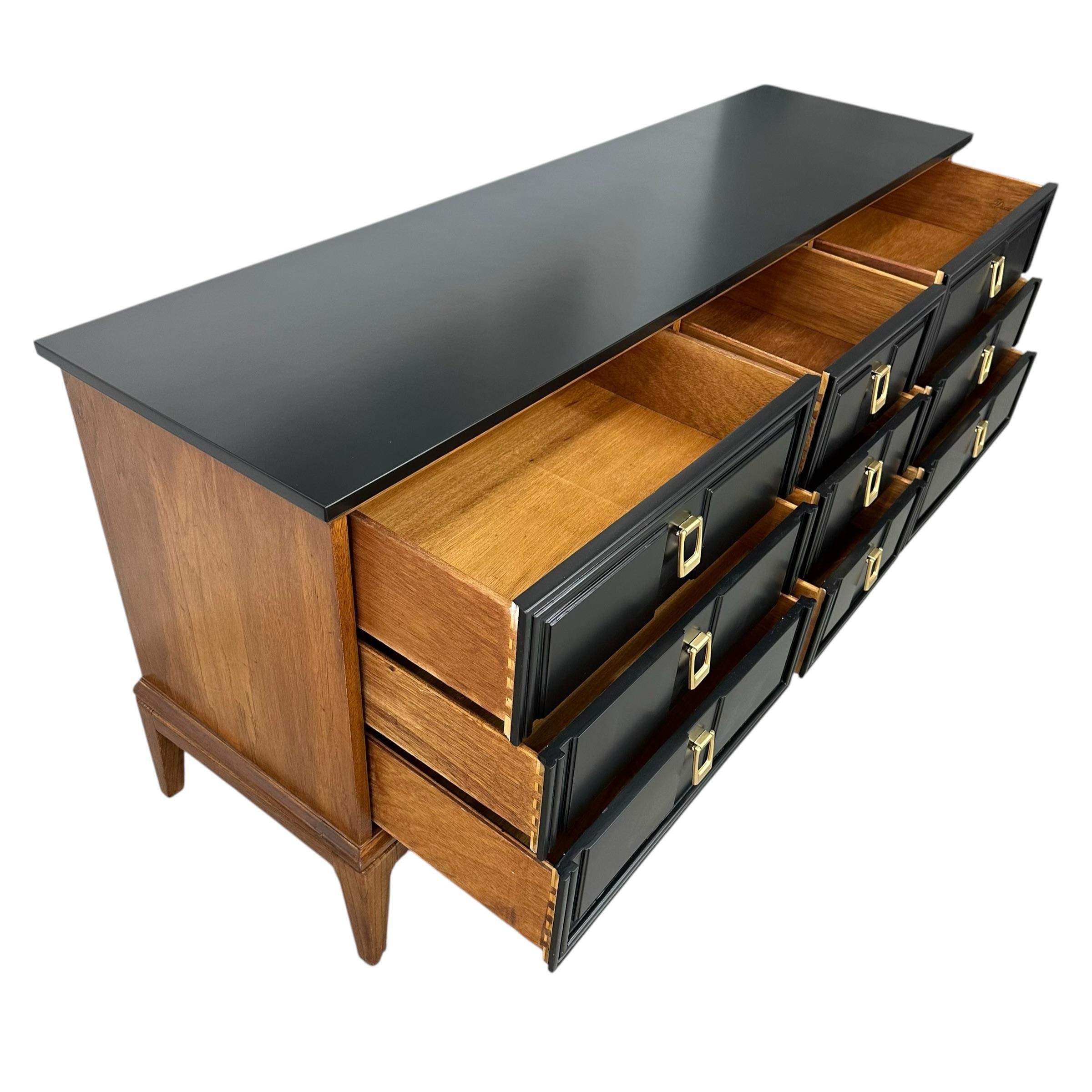 Mid Century Modern Wood Dresser by Dixie Furniture Refinished in Two-Tone  Black With Gold Brass Hardware - 1960s | Chairish