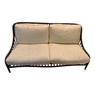 2000s McGuire Cream Cushion Rattan Loveseat For Sale