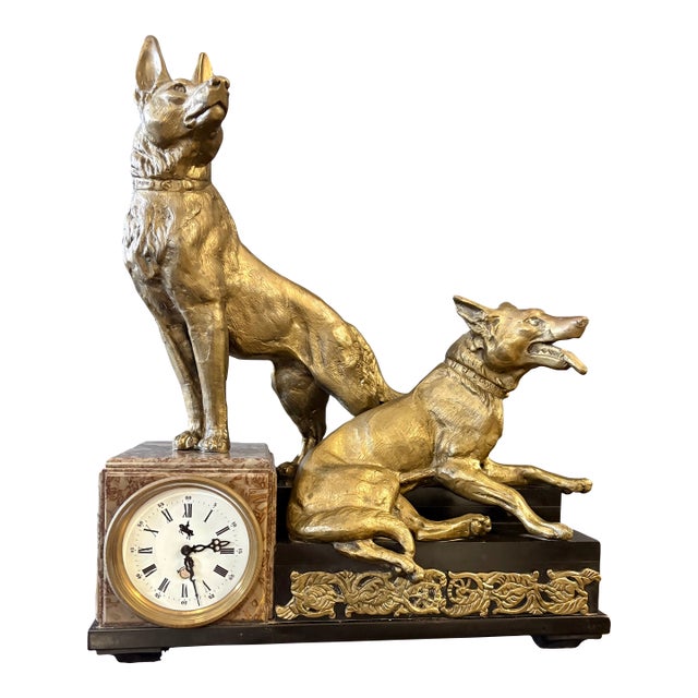 Antique Marble & Bronze Mantle Clock in the Style of Louis-Albert Carvin For Sale