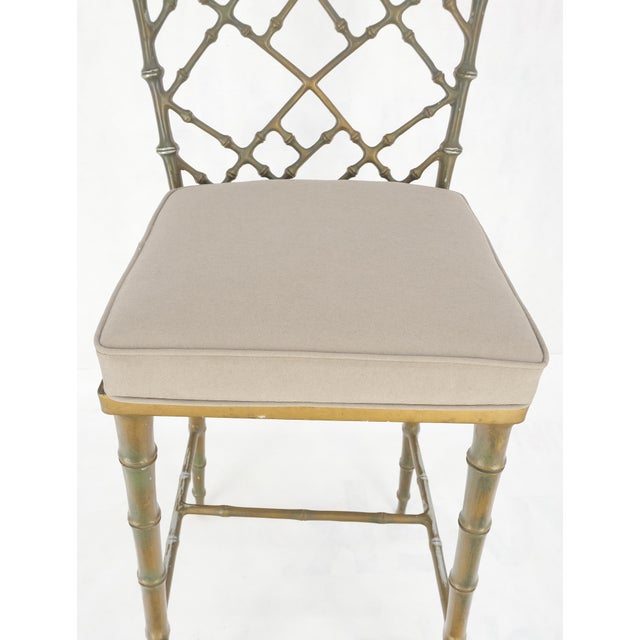 Mid 20th Century Cast Aluminum set of 3 Faux Bamboo Bar Stools New Alcantera Fabric Upholstery For Sale - Image 5 of 12