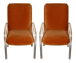Leon Frost Signed Lucite Armchairs - a Pair