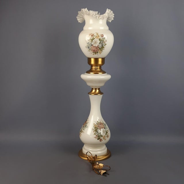 Large Brass Glass Table Lamp with Floral Motifs, 1960s For Sale - Image 4 of 18