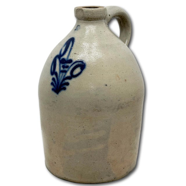 American Very Nice Blue Color Hand Decorated Antique American 2 Gallon Size Stoneware Jug - Circa 1870s For Sale - Image 3 of 18