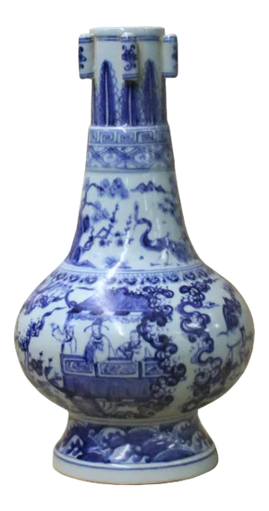 Chinese Blue White Porcelain Precise House Yard Scenery Vase