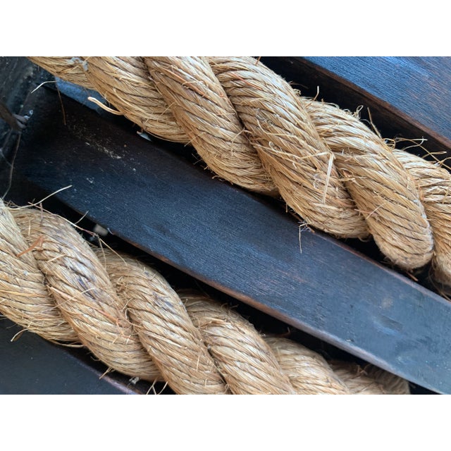 Rustic Vintage Double Wooden Pulley Block & Tackle Nautical, Marine, Coastal Steampunk Table Lamp For Sale - Image 3 of 12