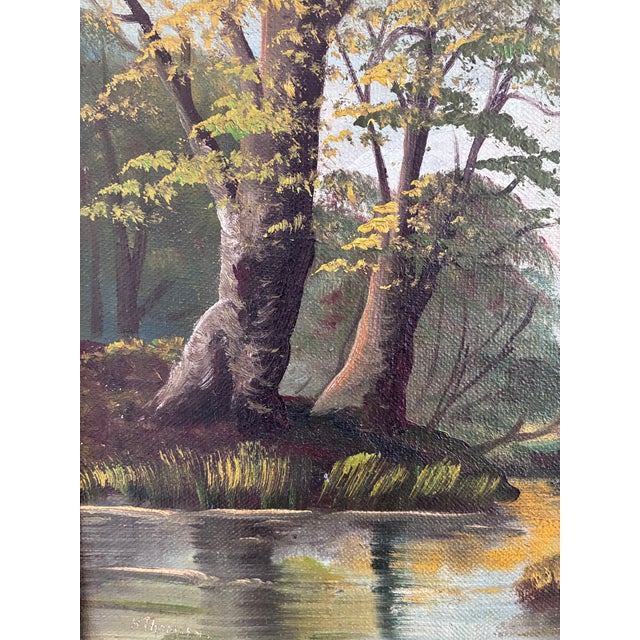 1940s Vintage Original Landscape Oil Painting, Signed River Art For Sale - Image 5 of 12