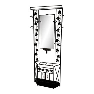 Vintage French Art Deco Iron Hall Hat & Coat Rack With Mirror For Sale