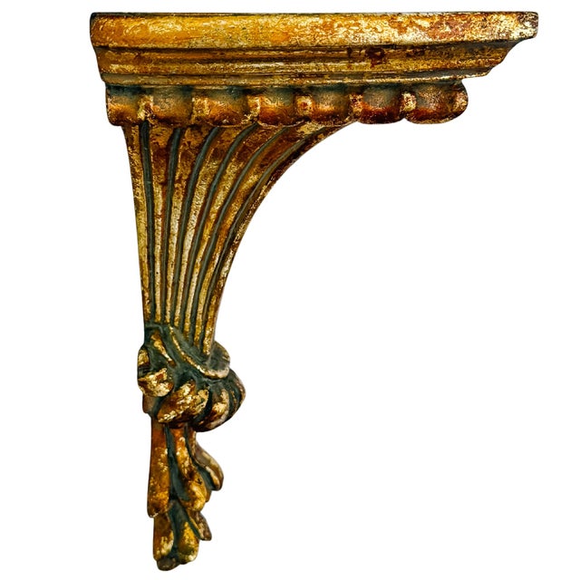 Vintage Italian Neoclassical Style Gilt Fluted Wall Brackets - A Pair For Sale - Image 4 of 9