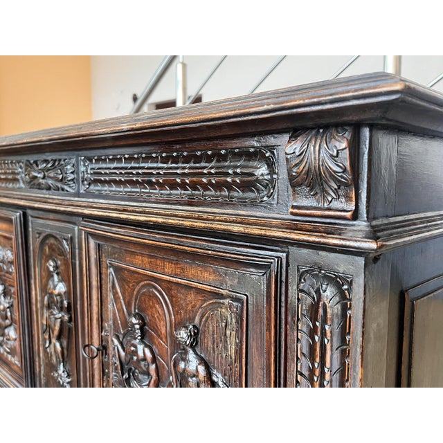 Wood Antique Dutch Hand Carved Renaissance Raised Cabinet, 1890 For Sale - Image 7 of 12
