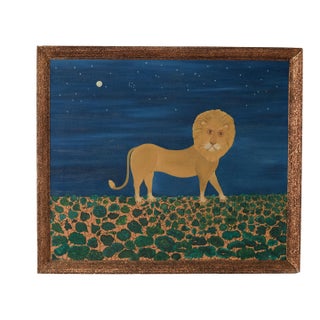Vintage Italian Folk Art Painting on Canvas of a Lion For Sale