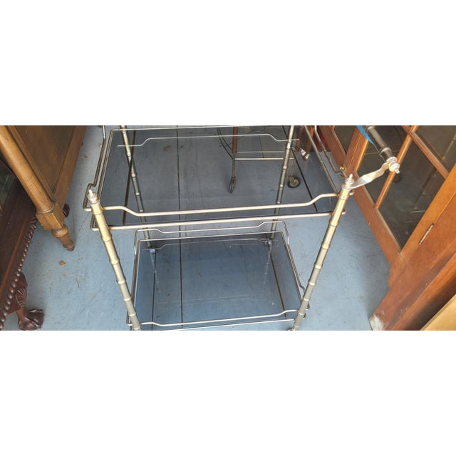 1950s 1950s Silver Tone Bamboo Bar Cart For Sale - Image 5 of 8