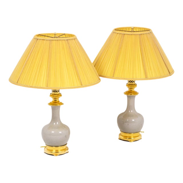 Table Lamps in Porcelain of Céladon and Bronze, 1880s, Set of 2 For Sale
