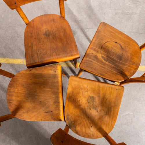 1940’s Large Honey Shield Back with A Flat Curved-Edged Seat Dining Chairs – Set Of Four. High quality good scale dining...