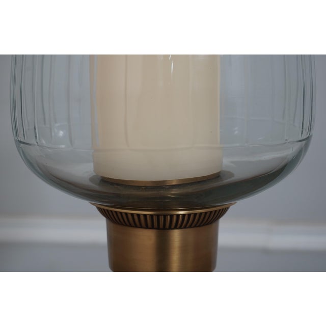 Pair Quality Large Glass & Brass Hurricane Candlesticks For Sale In Philadelphia - Image 6 of 11