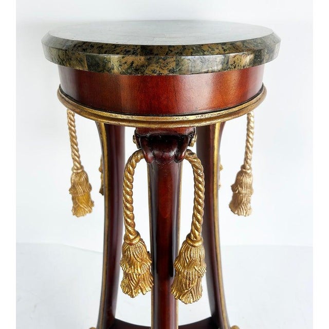 Mahogany Giltwood Pedestals With Carved Tassels & Tesselated Stone Tops, a Pair For Sale - Image 4 of 7