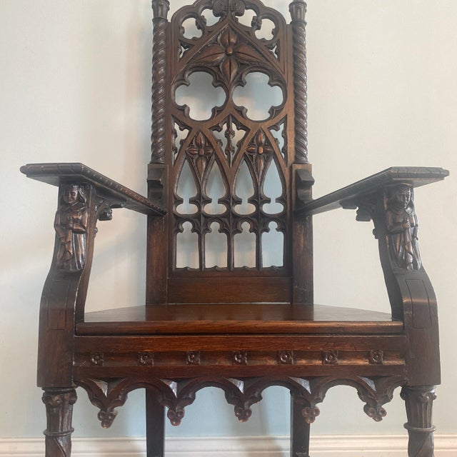 English Tudor Gothic Revival Armchair Throne For Sale - Image 4 of 12
