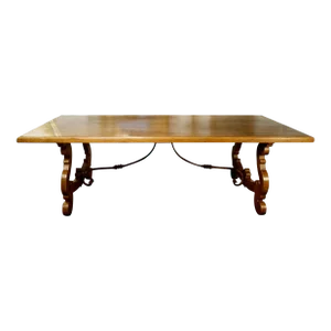 Contemporary 17th Century Style Italian Walnut Refectory Dining Table Natural Finish in Stock
