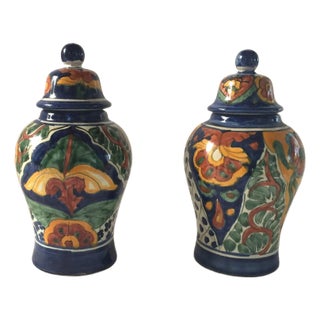 Set of 2 Vintage Talavera Ware Ginger Jars For Sale
