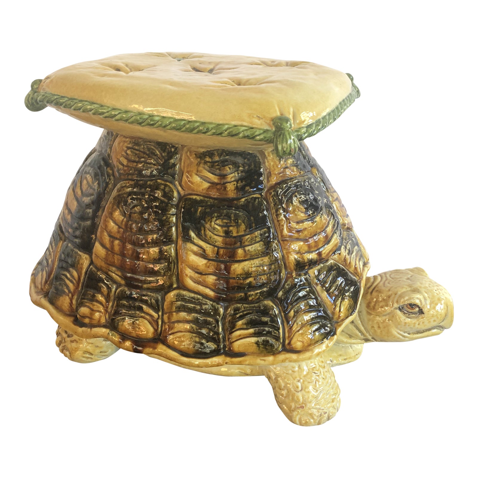 Vintage Italian Turtle Garden Stool Glazed Painted Terra Cotta | Chairish