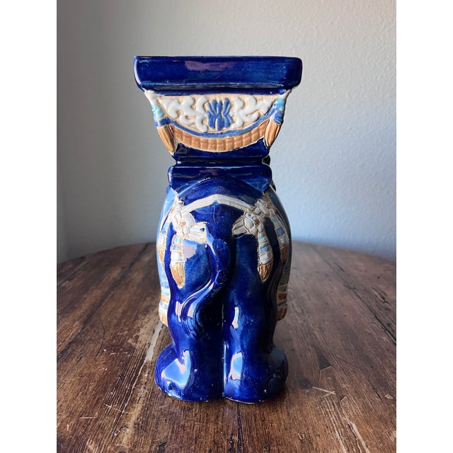 Late 20th Century Vintage Elephant Indoor/Outdoor Cobalt Blue Planter 10” Tall For Sale - Image 5 of 9