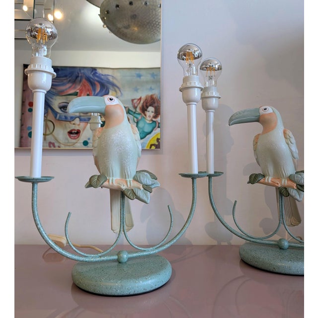 1980s Vintage Ceramic Pastel Toucan Lamp, 1980s For Sale - Image 5 of 10