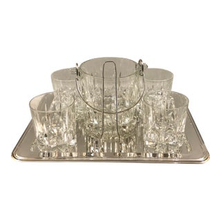 1980s Italian Cut Crystal Silver Barware Set (7 Pc) For Sale