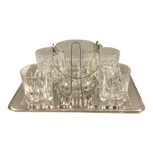 1980s Italian Cut Crystal Silver Barware Set (7 Pc)
